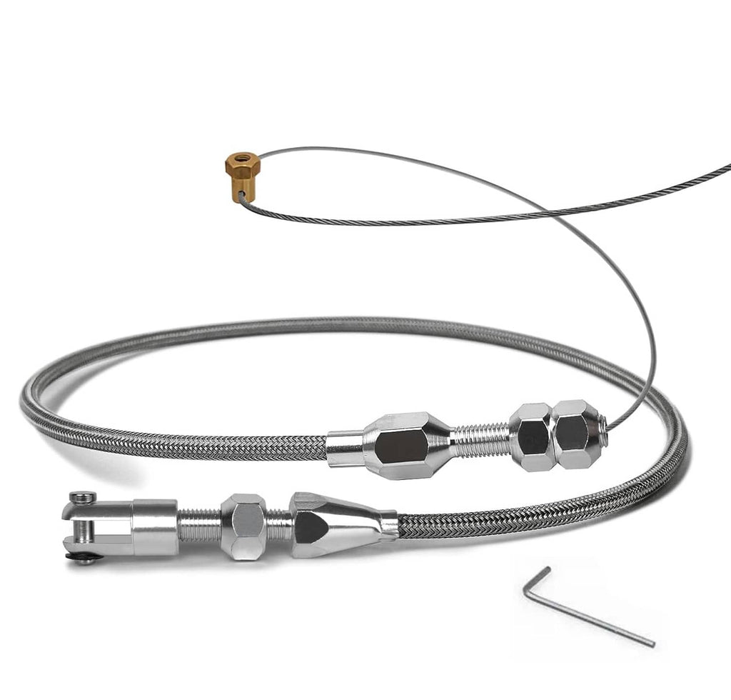 Braided stainless throttle cable set with inline adjuster and fittings
