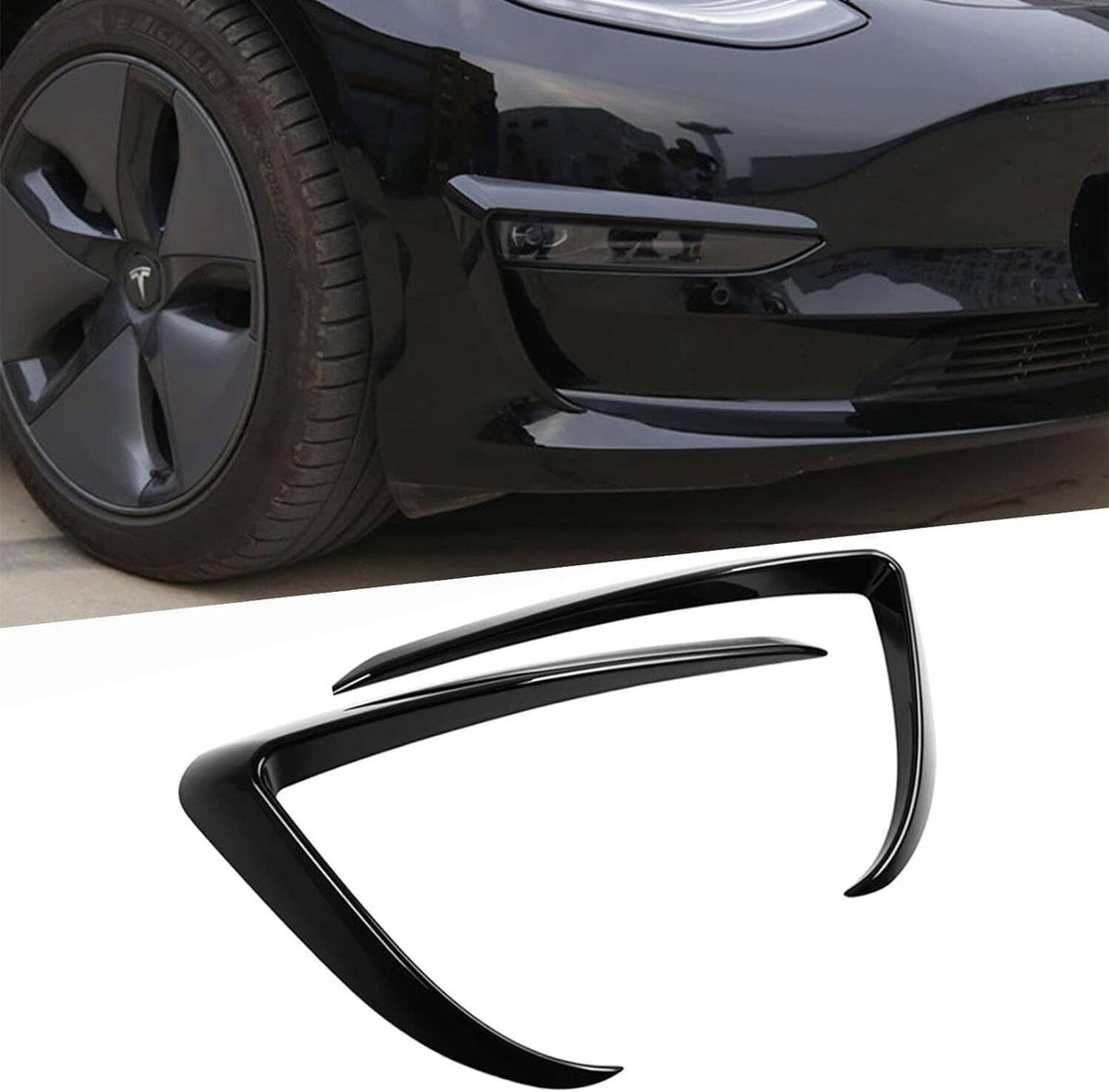 Gloss black fog light eyebrow cover trim, curved pieces shown with mounting area