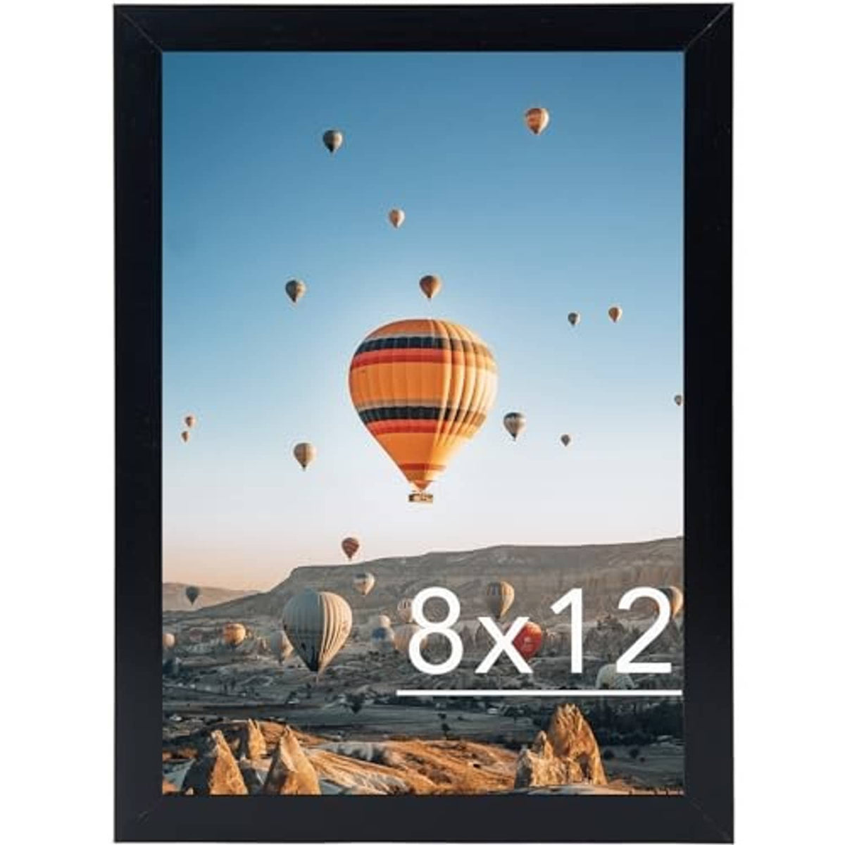 Black 8x12 photo frame showing hot air balloon picture in the front