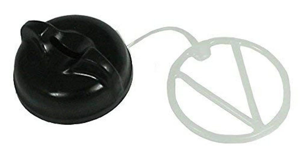 Chainsaw oil cap assembly showing black cap and clear retainer with spokes