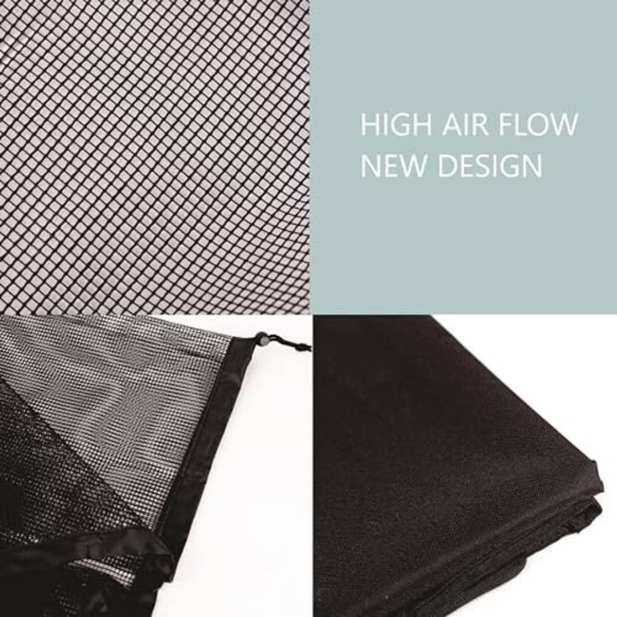 Mesh outdoor AC cover with black drawstring edge and breathable panel texture