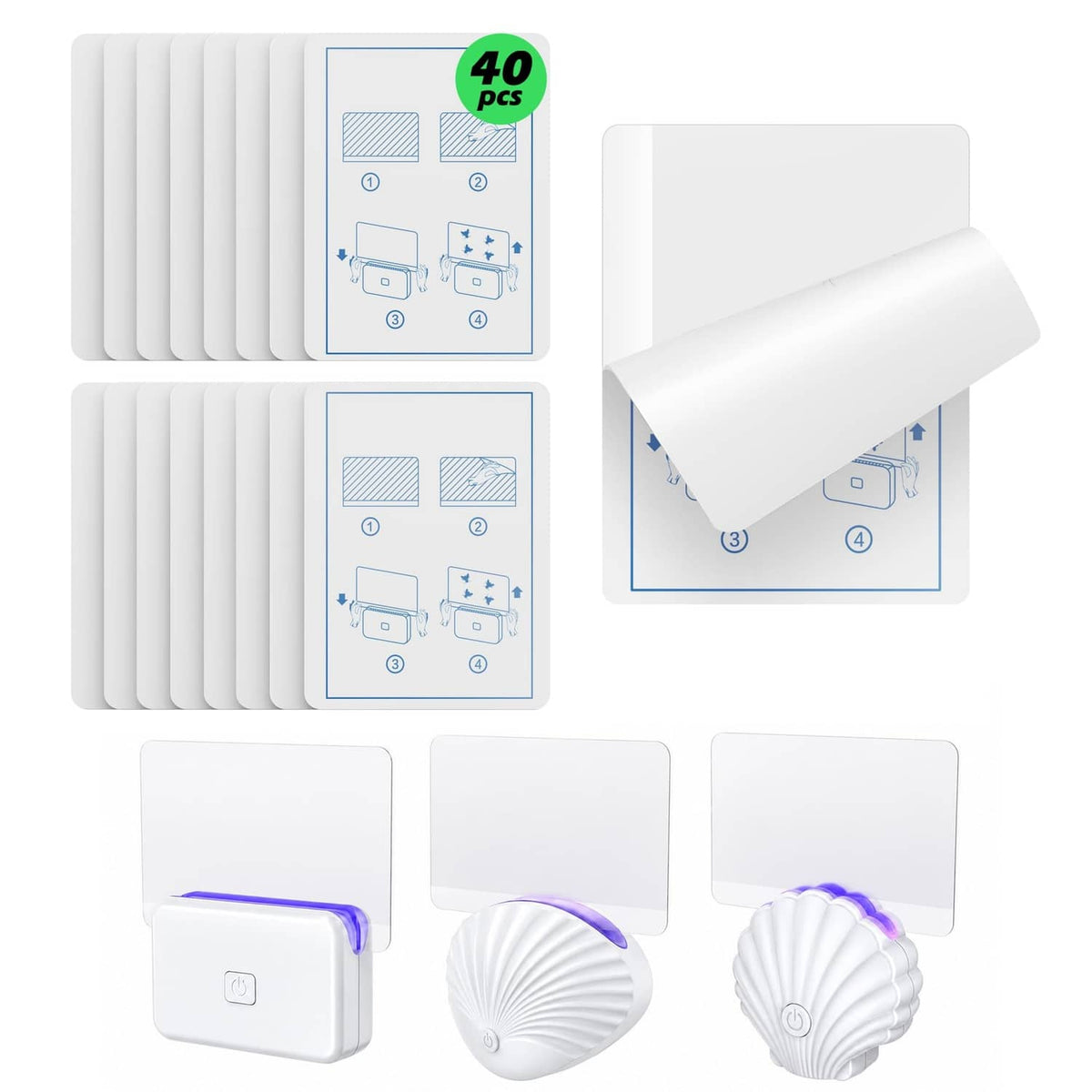 Pack of 40 clear UV sticky board refill cards, peel-and-stick labels