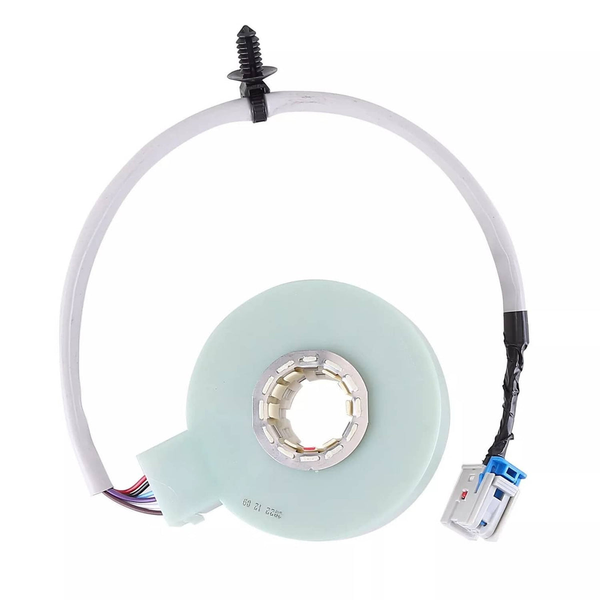 Light teal power steering torque sensor ring with wire harness and electrical connector