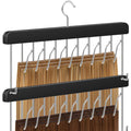 Black 2-tier hair extension holder with metal hooks for hanging extensions