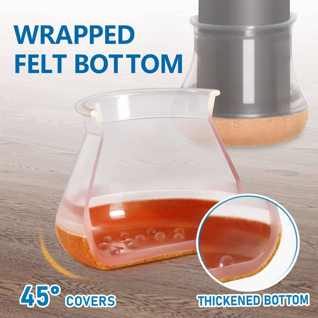 Thickened bottom silicone chair leg protector with brown felt base on floor