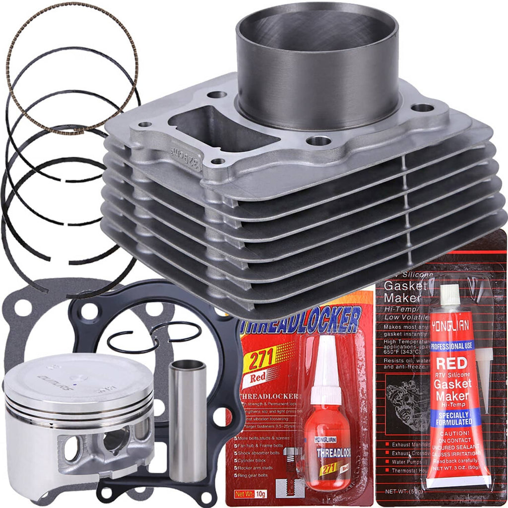 ATV cylinder top end rebuild kit with finned cylinder, piston, and gasket set