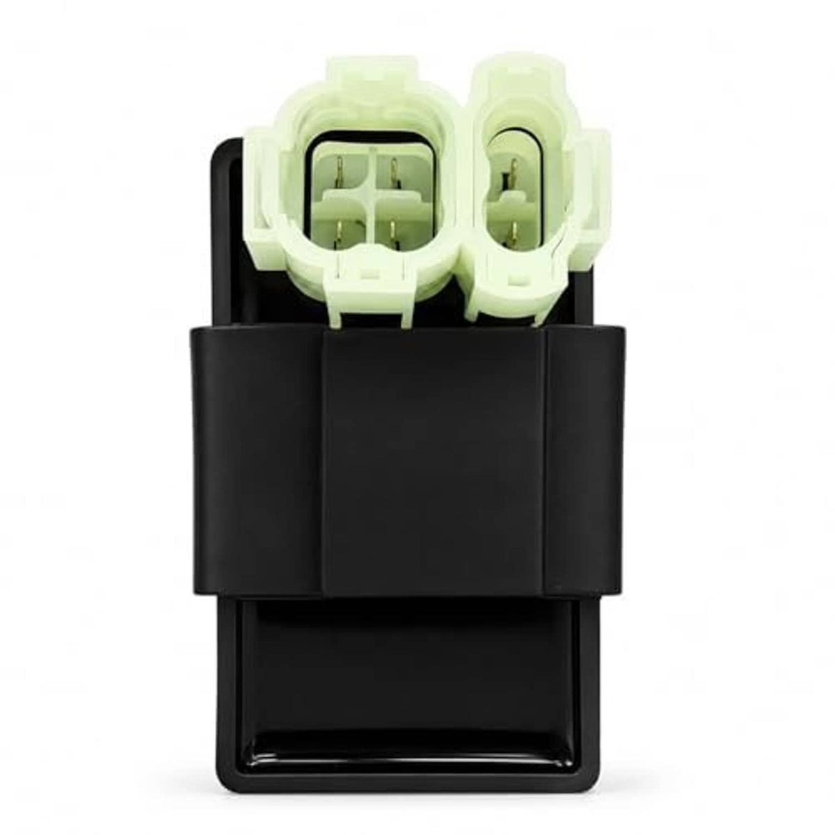 Black AC CDI box with two light green 6-pin connector ports on top, compact design
