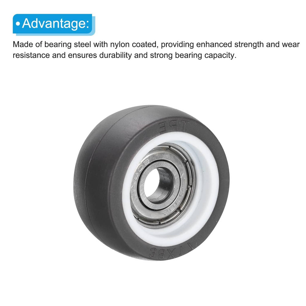 Black TPE pulley wheel with nylon-coated steel bearing, close-up