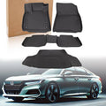 Black TPE all-weather car floor mat set with cargo liner, textured grooves