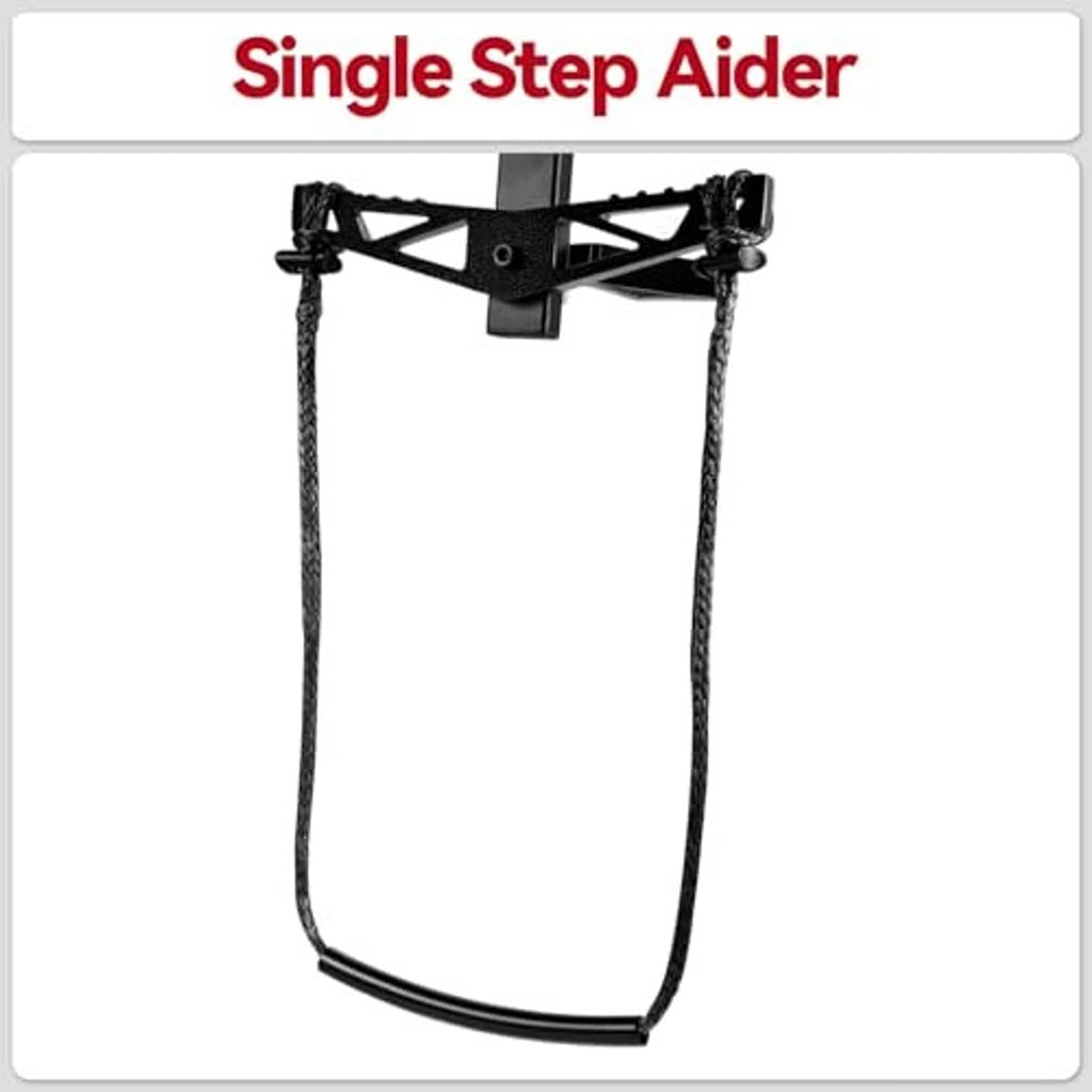 Single step climbing stick aider with black strap and one looped cord