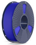 Blue PETG 3D printer filament spool on a gray plastic reel