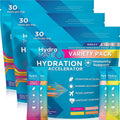HydroMATE electrolyte variety pack drink mix bags, blue pouch graphics, 30 sticks per bag