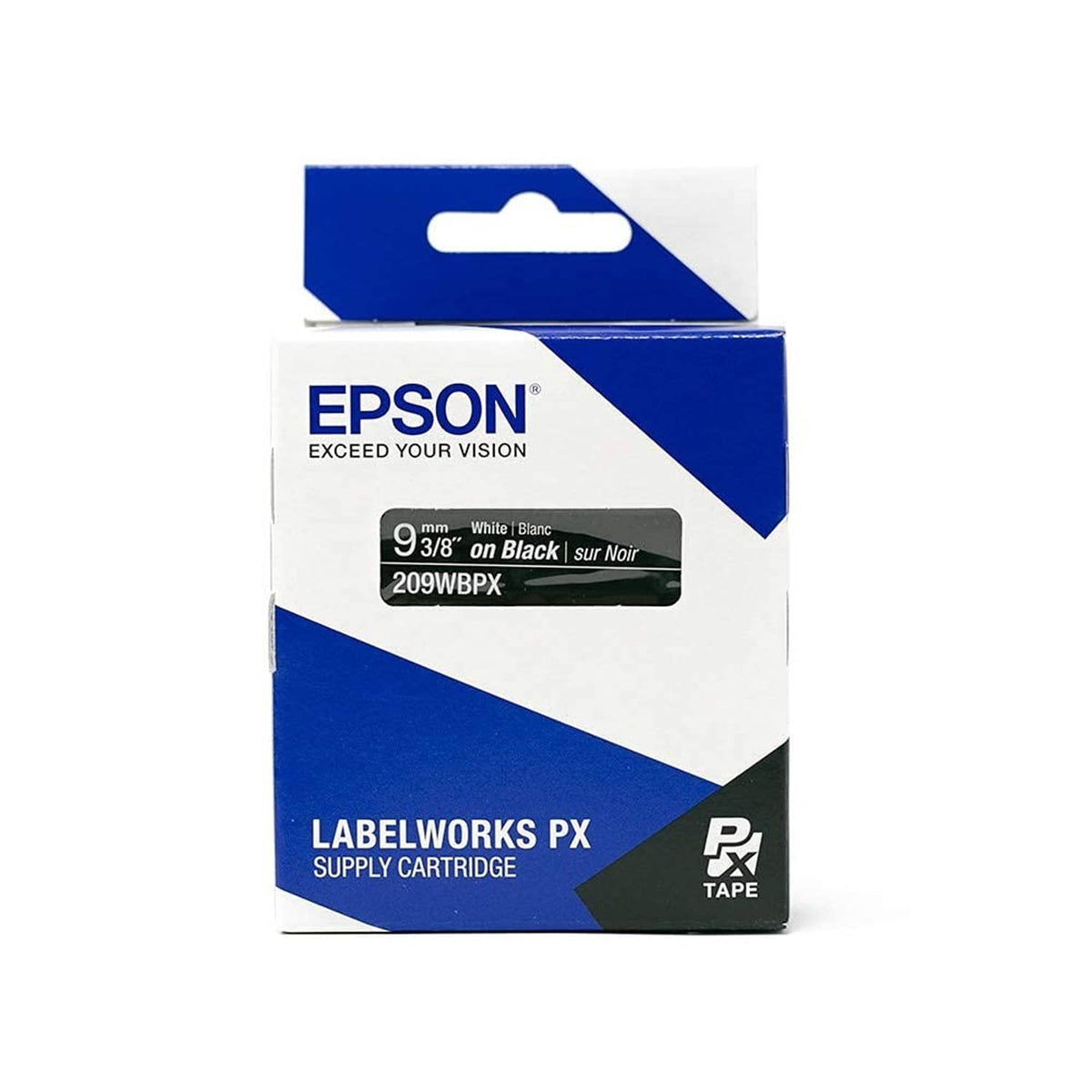 Epson LabelWorks PX supply cartridge box, 9 3/8-in black tape with white text (209WBXP)