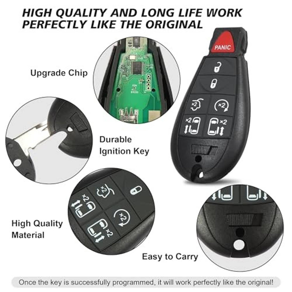 Black key fob remote with red PANIC button, side and back button details