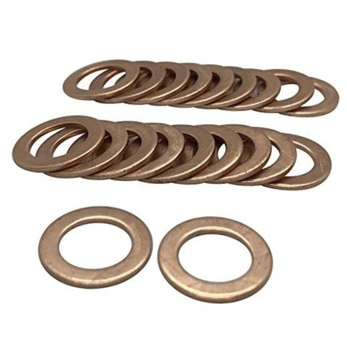 Copper crush washers set with round flat discs and central holes