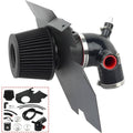 Black cold air intake filter housing with intake tube and red outlet port