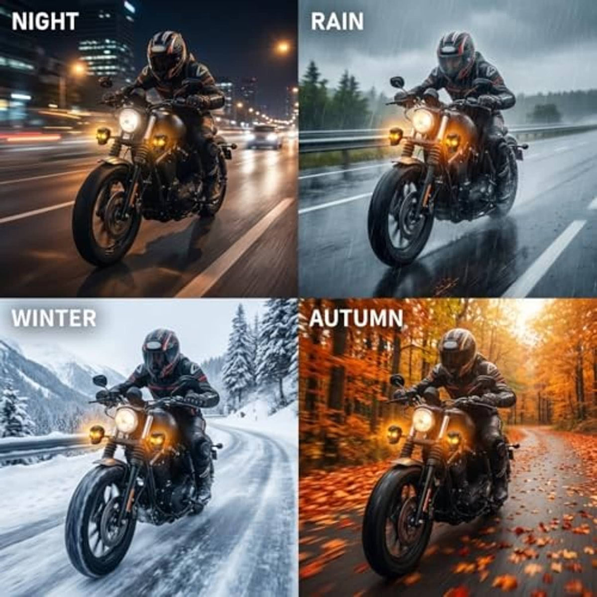 Motorcycle with glowing amber skull-style LED turn signals