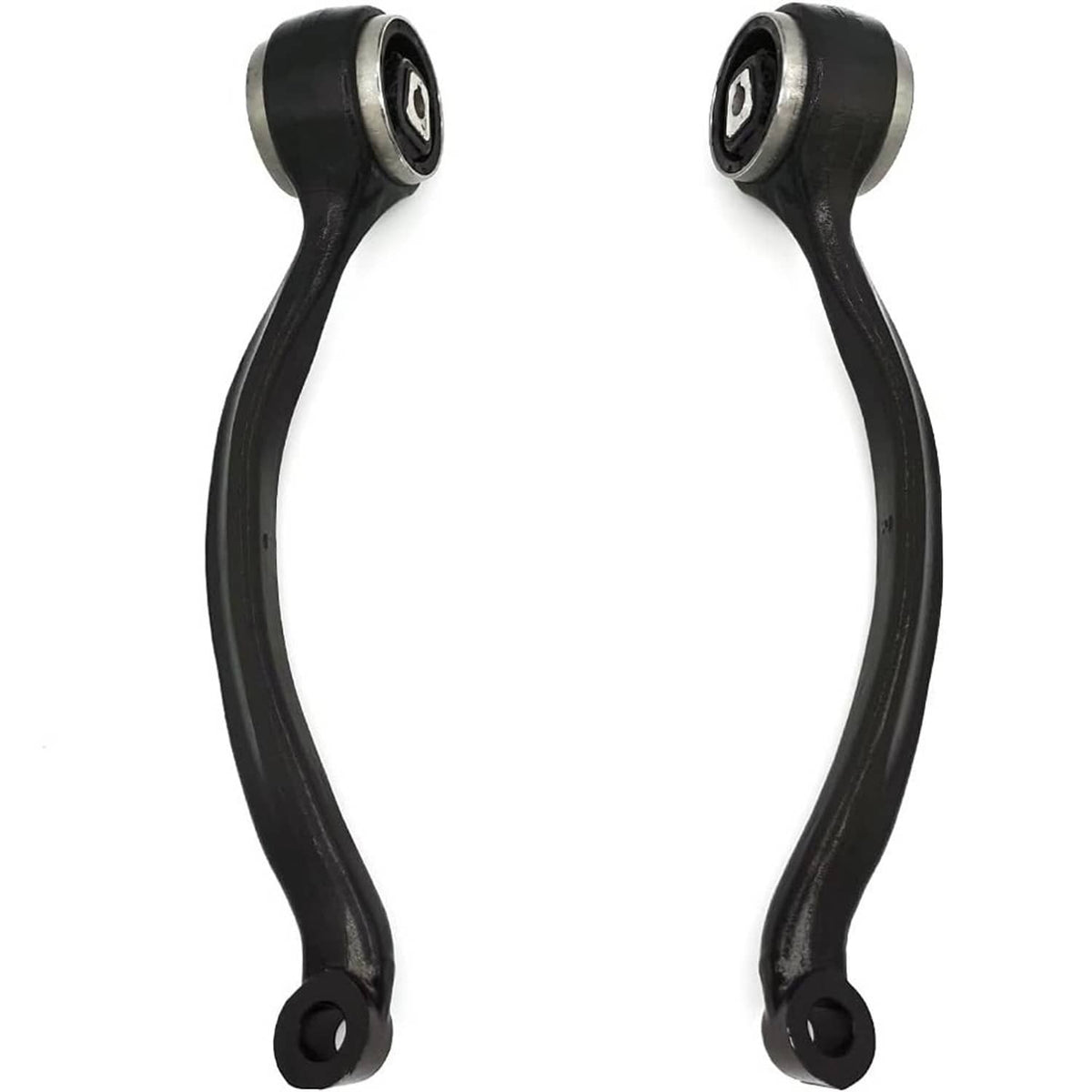 Front lower control arm suspension arms, black with rubber bushing ends and pivot bolts