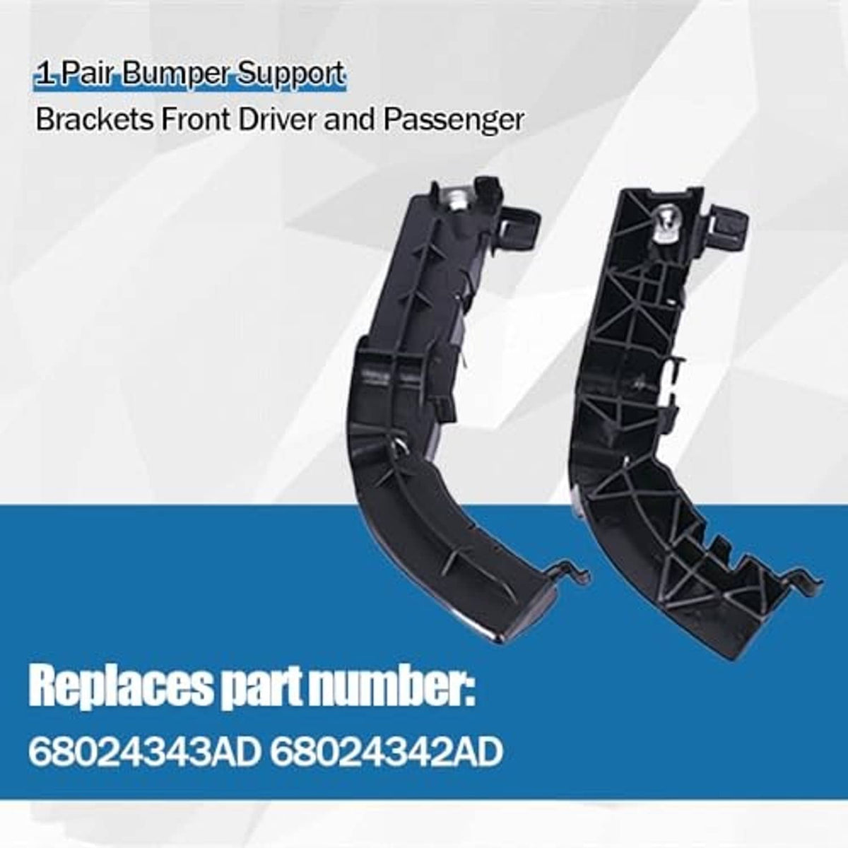 Two front bumper support brackets, black plastic with metal mounting hardware