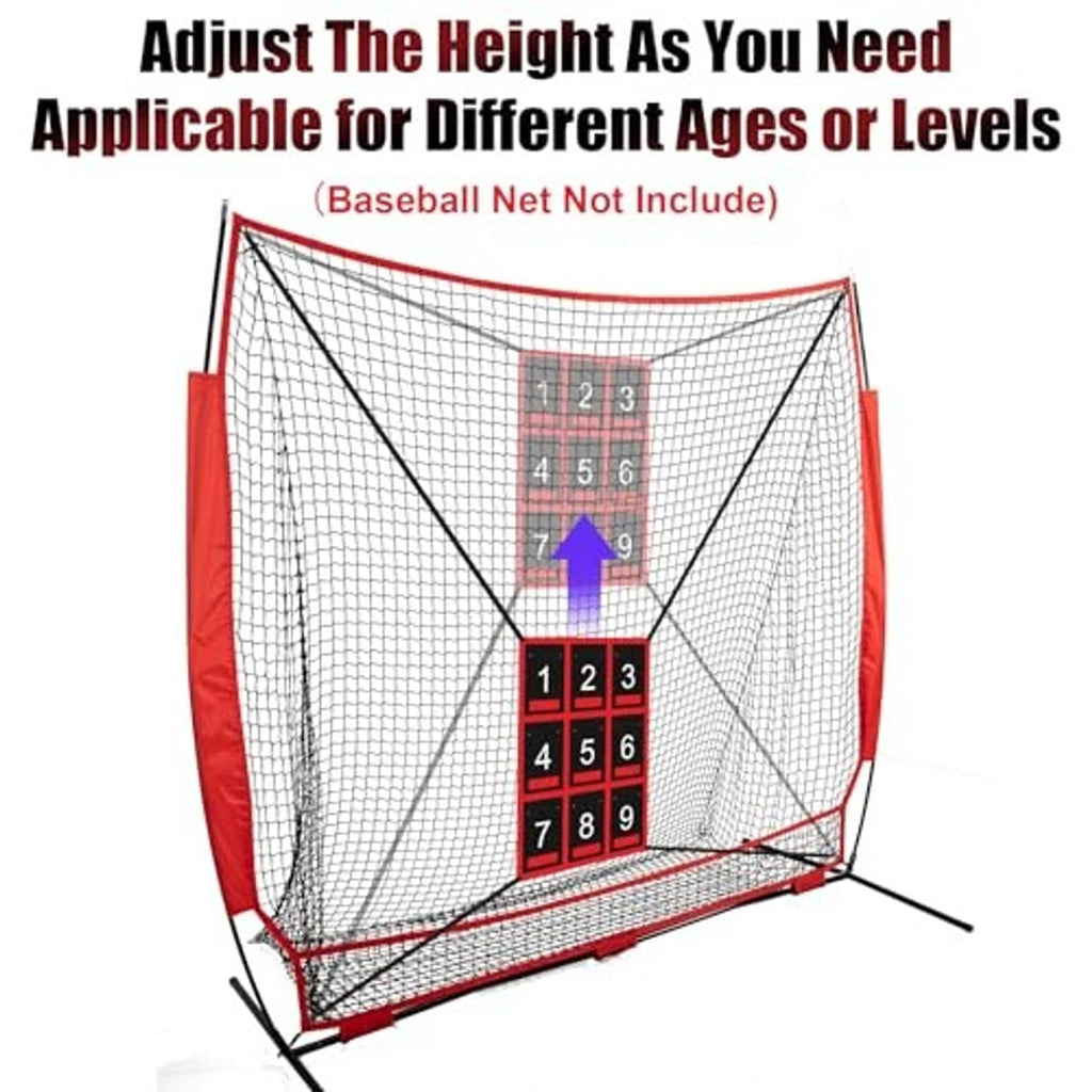 Adjustable strike zone target net with red frame and black 1–9 square grid
