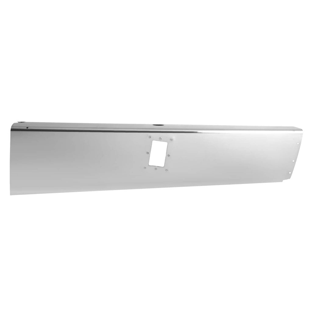 Silvery aluminum landing gear fairing panel with rectangular opening and edge slots