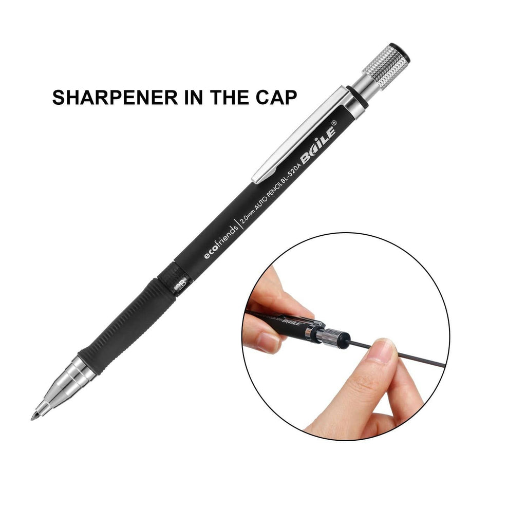 2.0mm mechanical pencil with cap, retractable lead for writing and sharpening