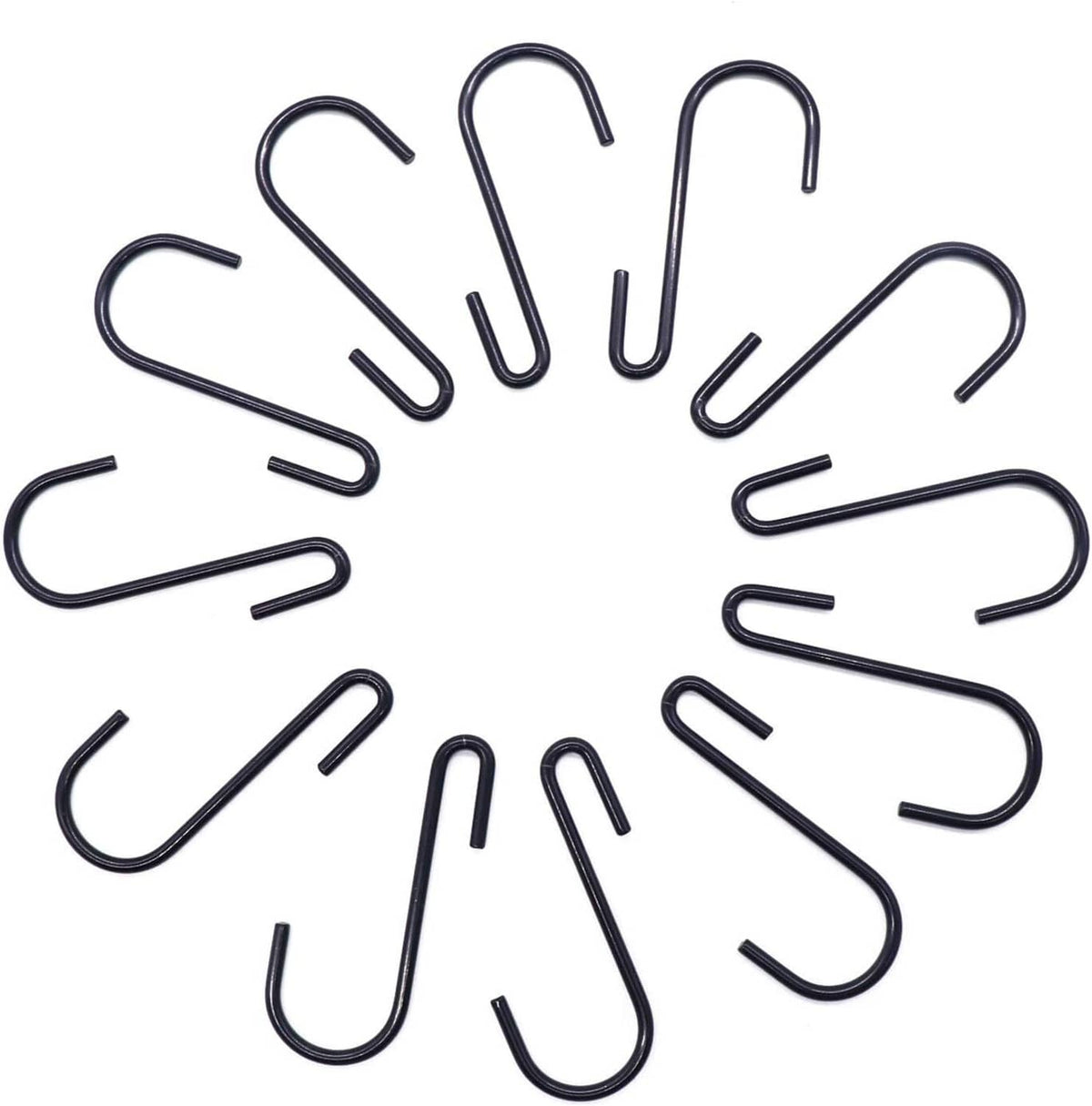 Set of black S hooks, multiple pieces with curved ends