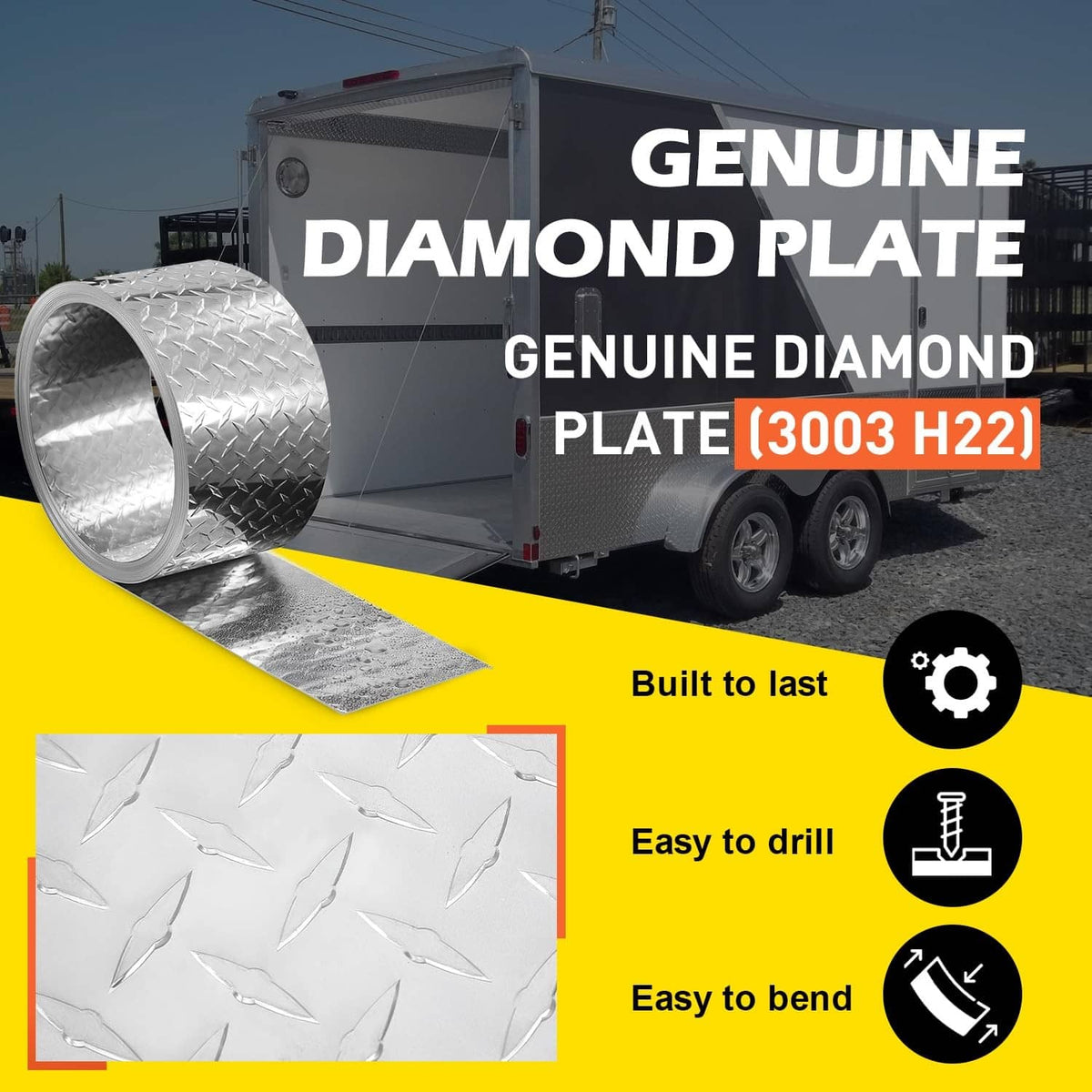 Silver diamond plate aluminum sheet roll with raised diamond tread texture