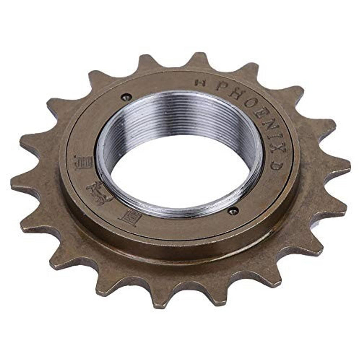 18-tooth thread-on freewheel sprocket, silver inner threading and embossed side markings