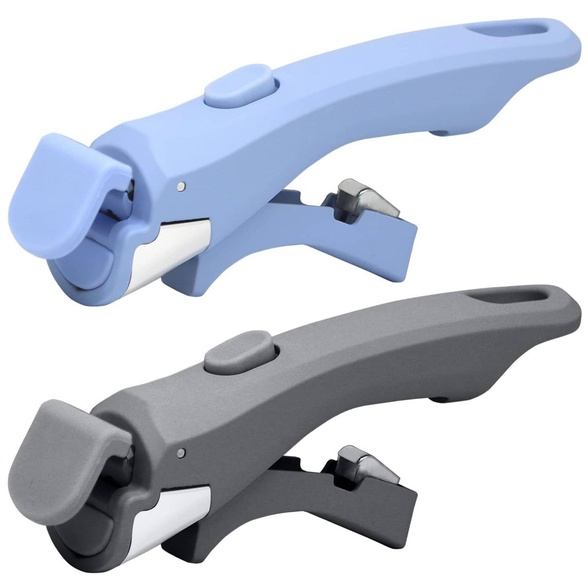 2-pack detachable cookware handles, blue-gray and dark gray, with lock and grip clips