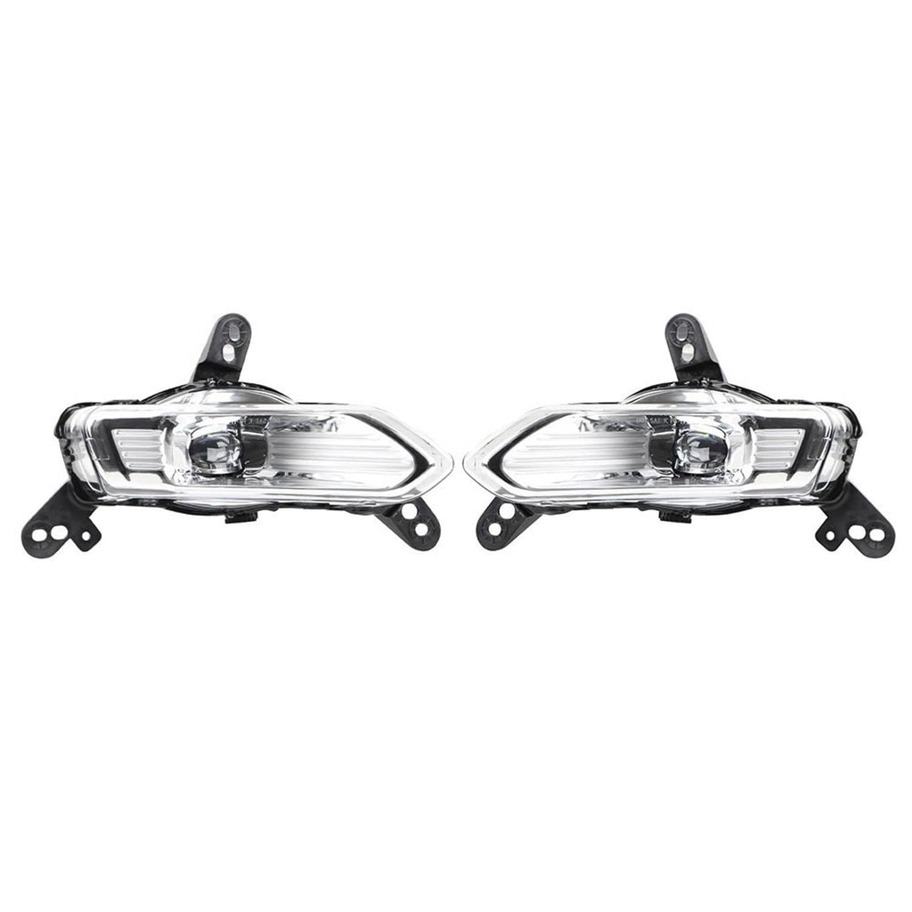 Pair of chrome fog lights with clear lenses and black mounting tabs