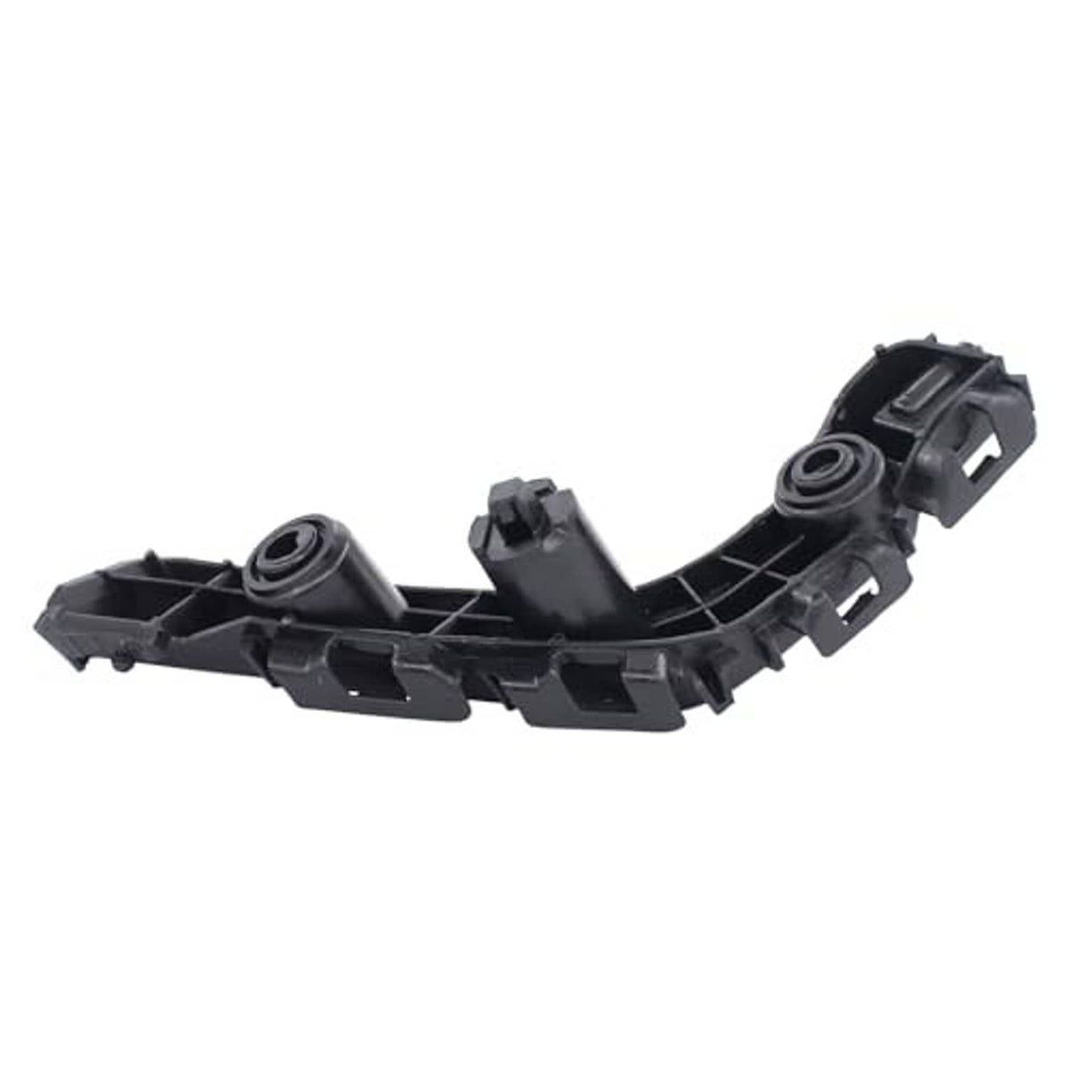 Single black bumper retainer bracket with three circular mounts and snap clip ends
