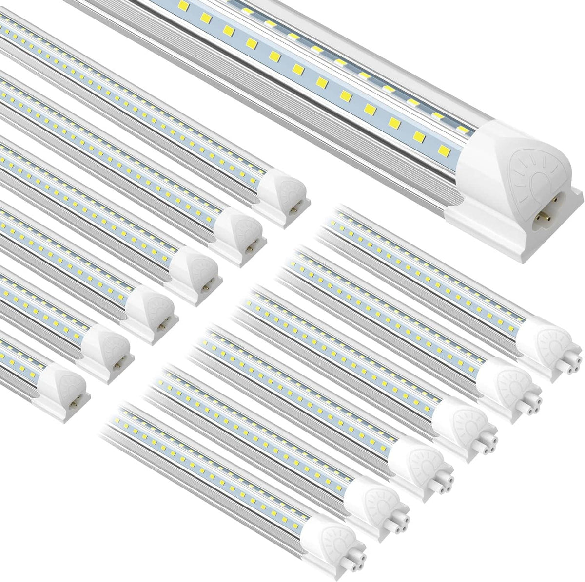V-shaped LED shop light tubes with frosted cover and white end caps, 12-pack