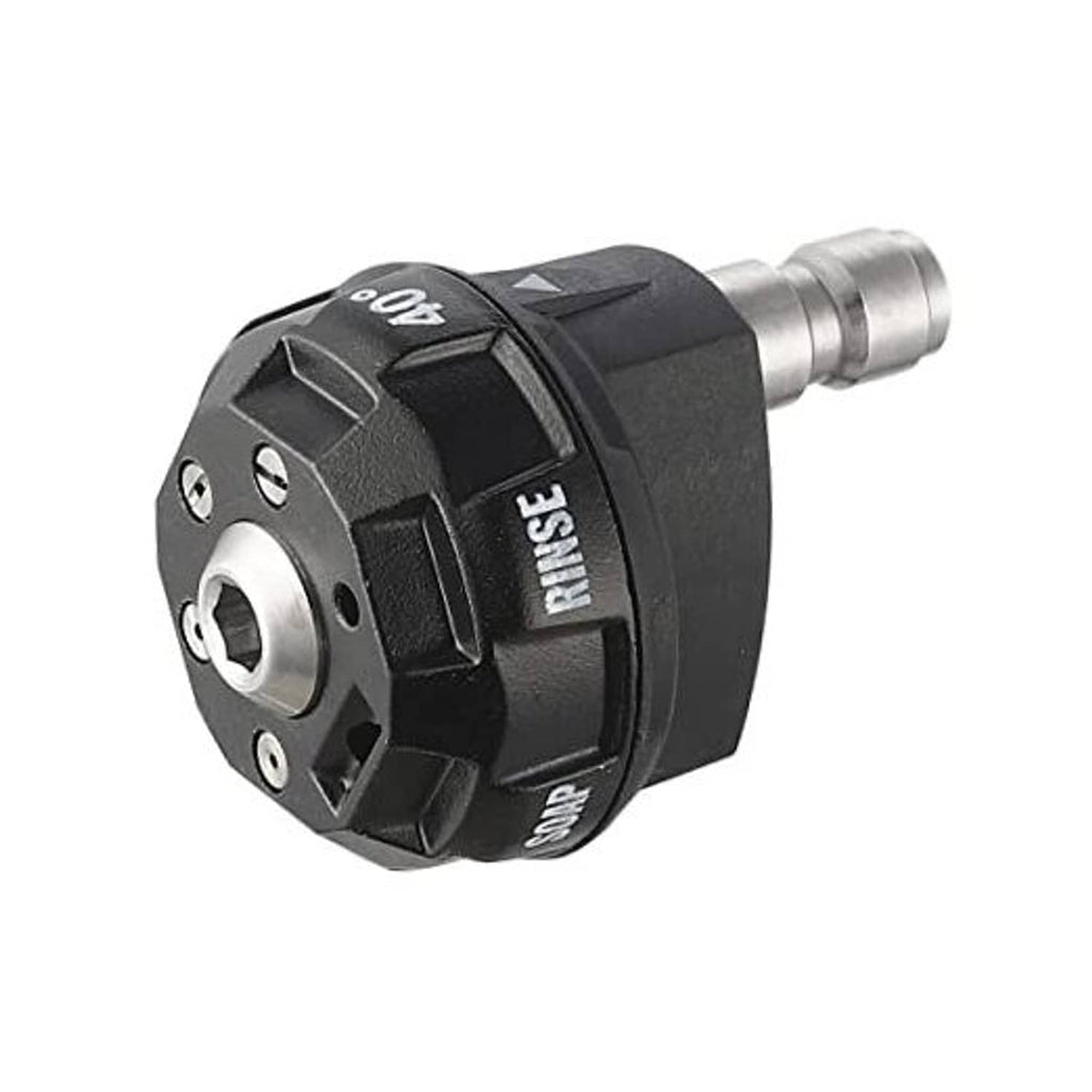 Rotary pressure washer nozzle tip, black housing with quick-connect metal end