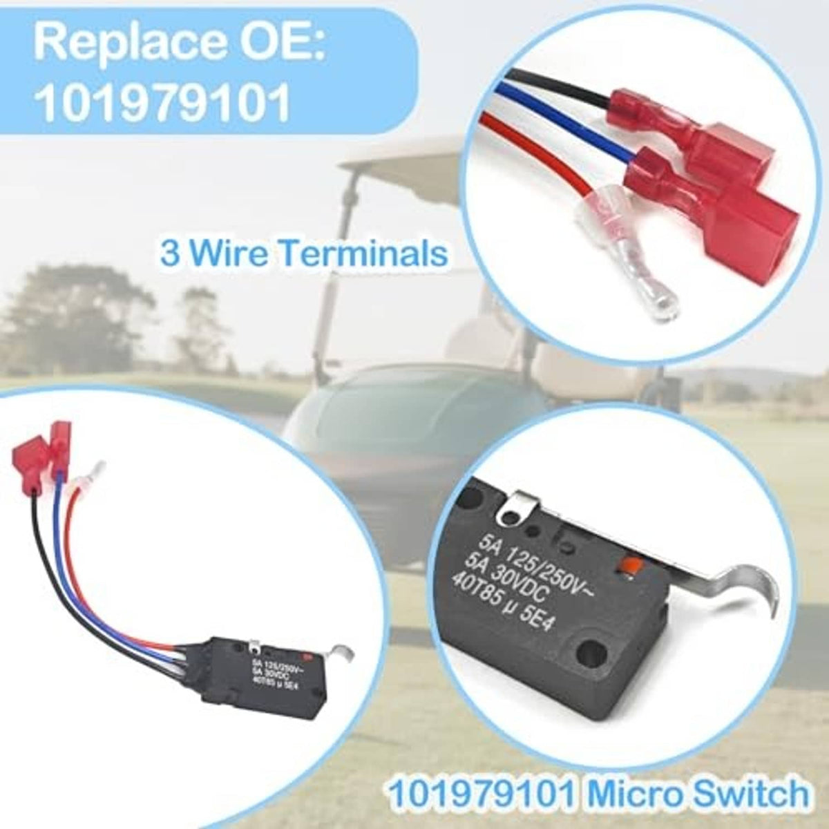 Golf cart micro switch kit with 3-wire terminals and a micro switch module