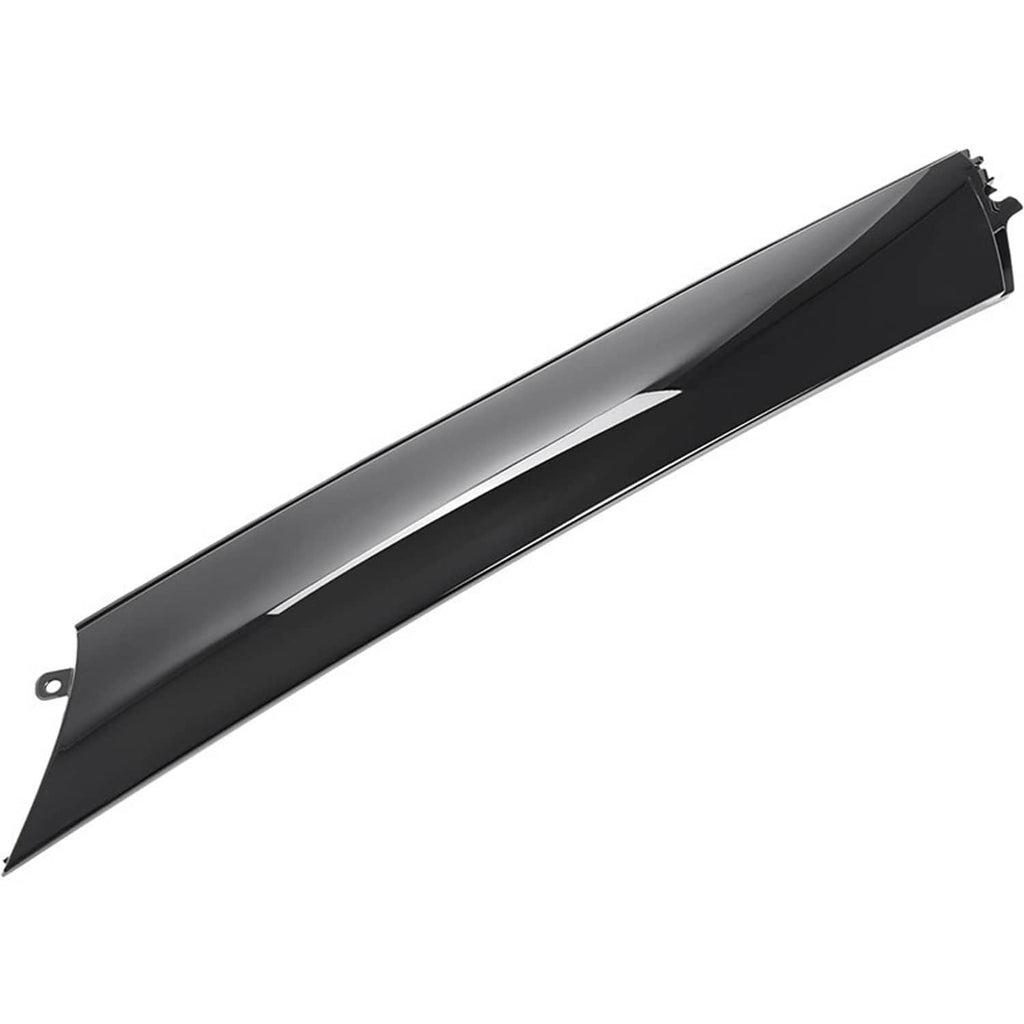 Windshield pillar trim molding, dark gray/black long strip with clips on ends