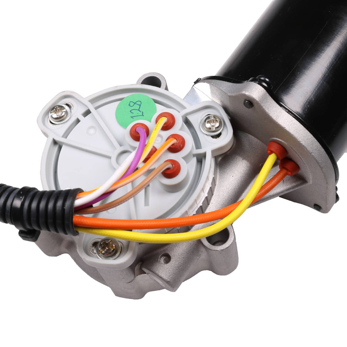 Transfer case shift motor connector with colored wire terminals and gray cover