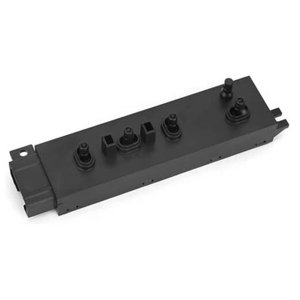 Black power seat switch panel with four adjustment knobs and mounting tabs