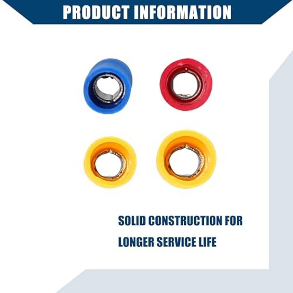 Assorted colored ring terminals in blue, red, and yellow for wiring
