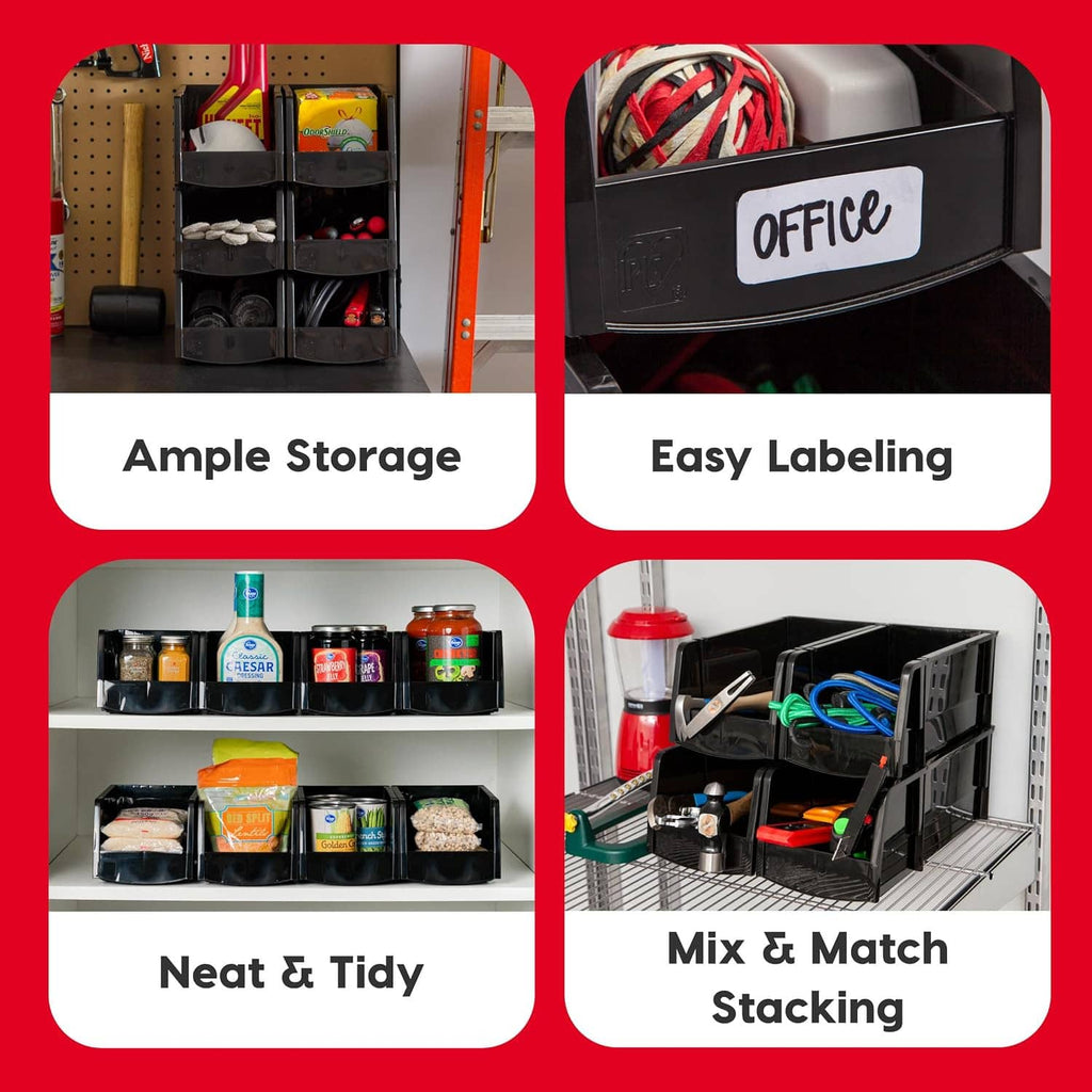 Black multi-compartment storage bin system for organizing small items