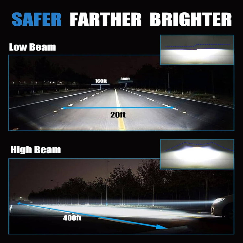 HID xenon headlight beam distance comparison for low beam and high beam