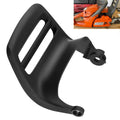 Black chainsaw chain brake handle with vented guard and mounting post