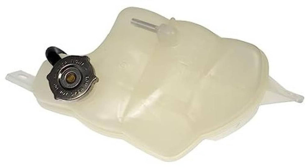 Beige pressurized coolant reservoir with cap and circular mounting port