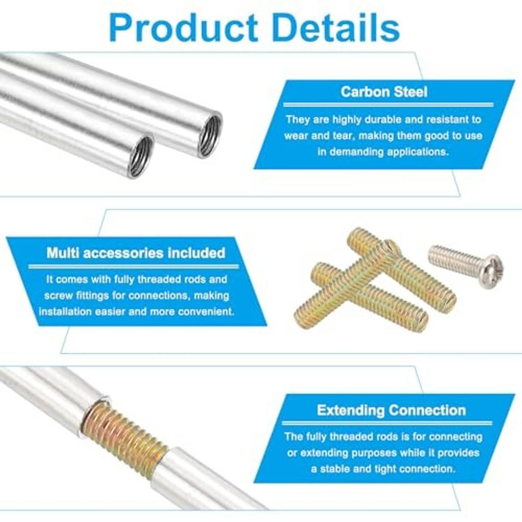 Carbon steel threaded connector bars and coupling nuts set detail for M4 hardware