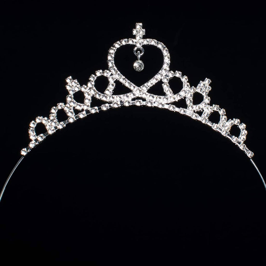 Girls heart and cross rhinestone tiara crown with large heart pendant at top
