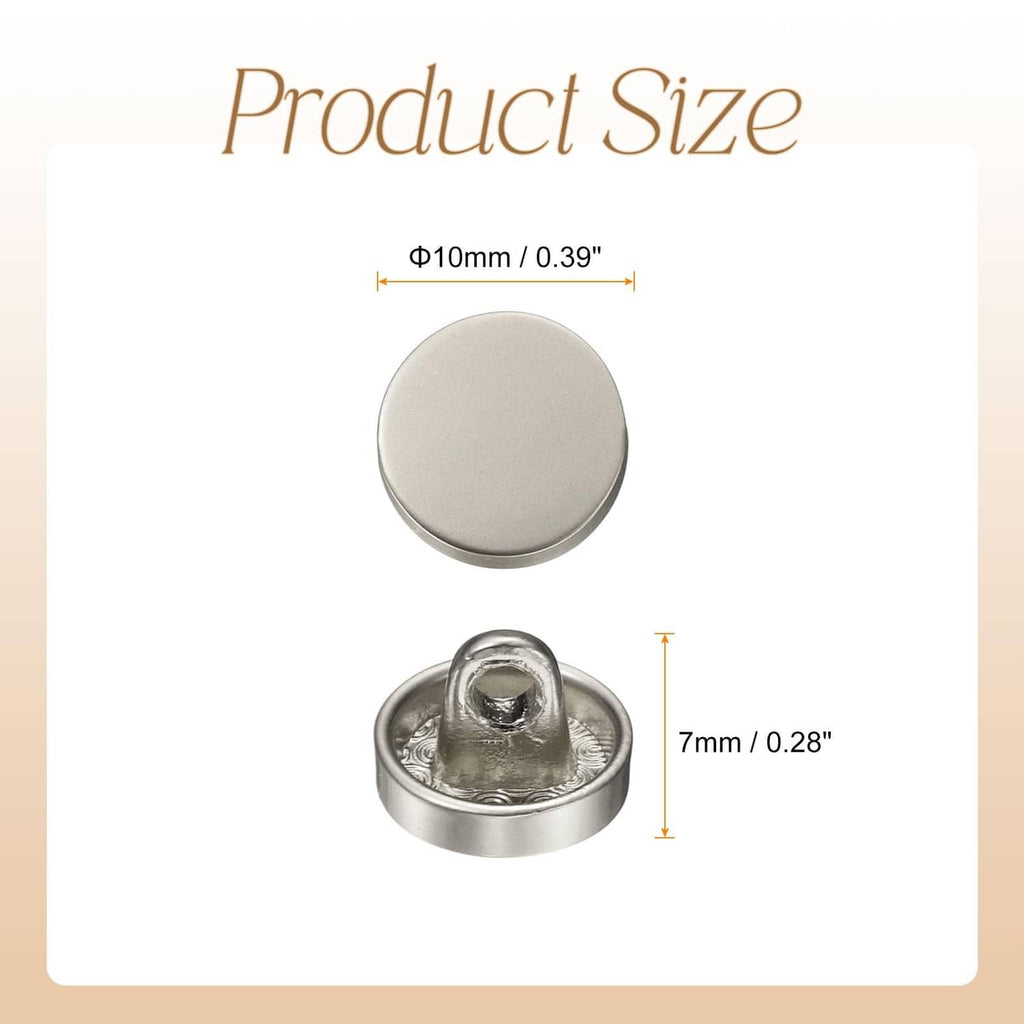 Matte silver round button with 7mm shank height, 10mm size