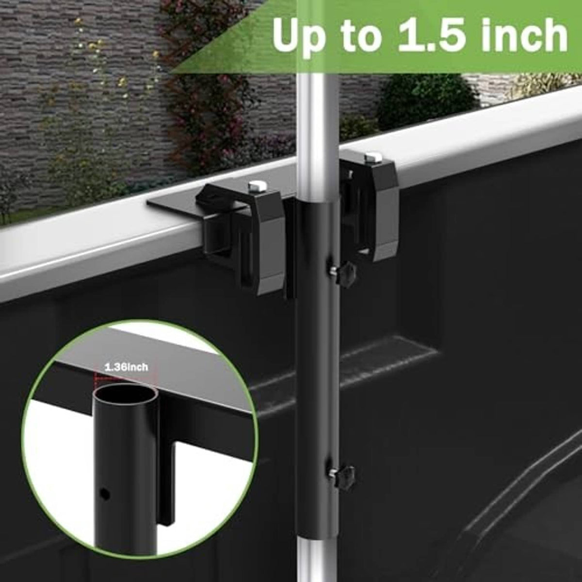 Flag pole mount holder with black side clamps for thicker pickup bed rails