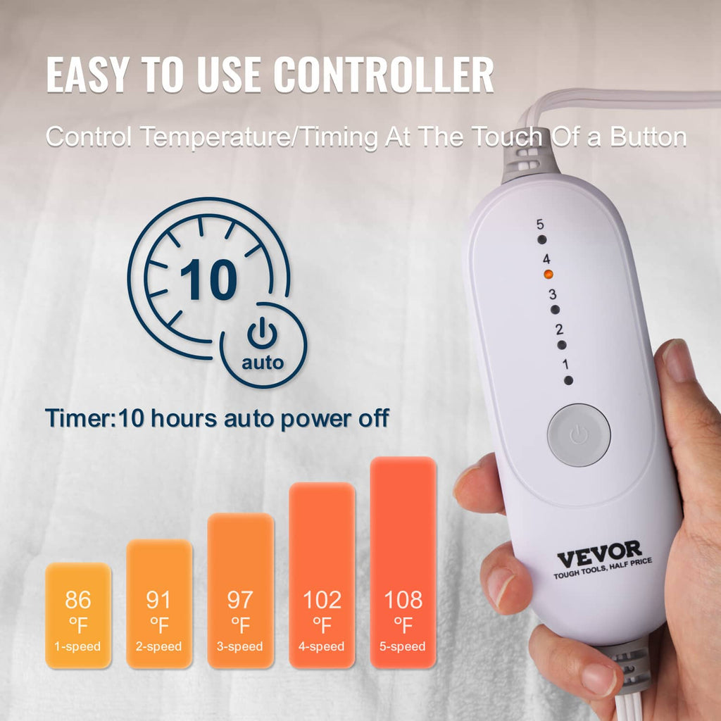 Heated mattress pad controller with temperature and auto power-off timer buttons