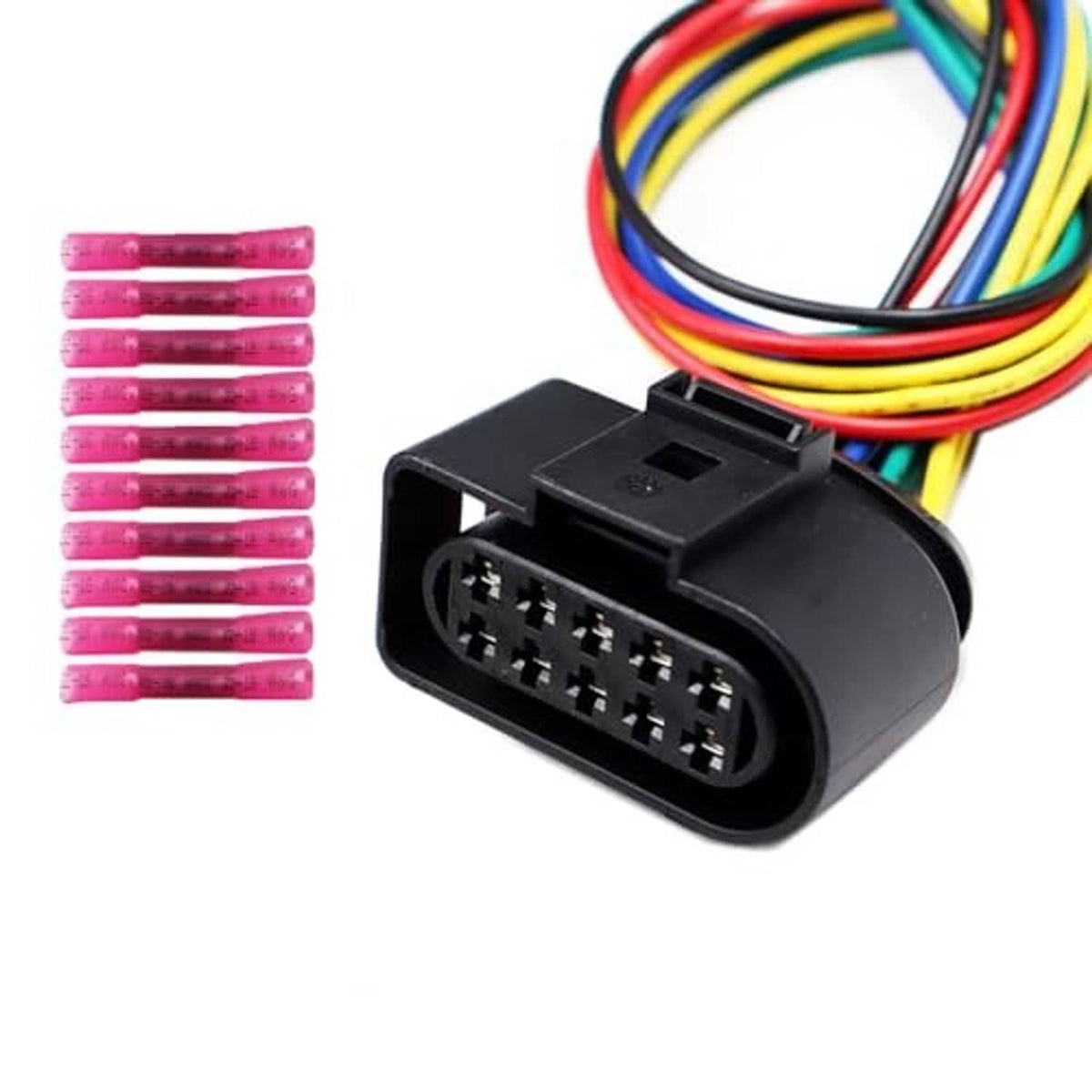 LIZAPUS 10-pin front headlight wiring connector, black plug with multicolor wires