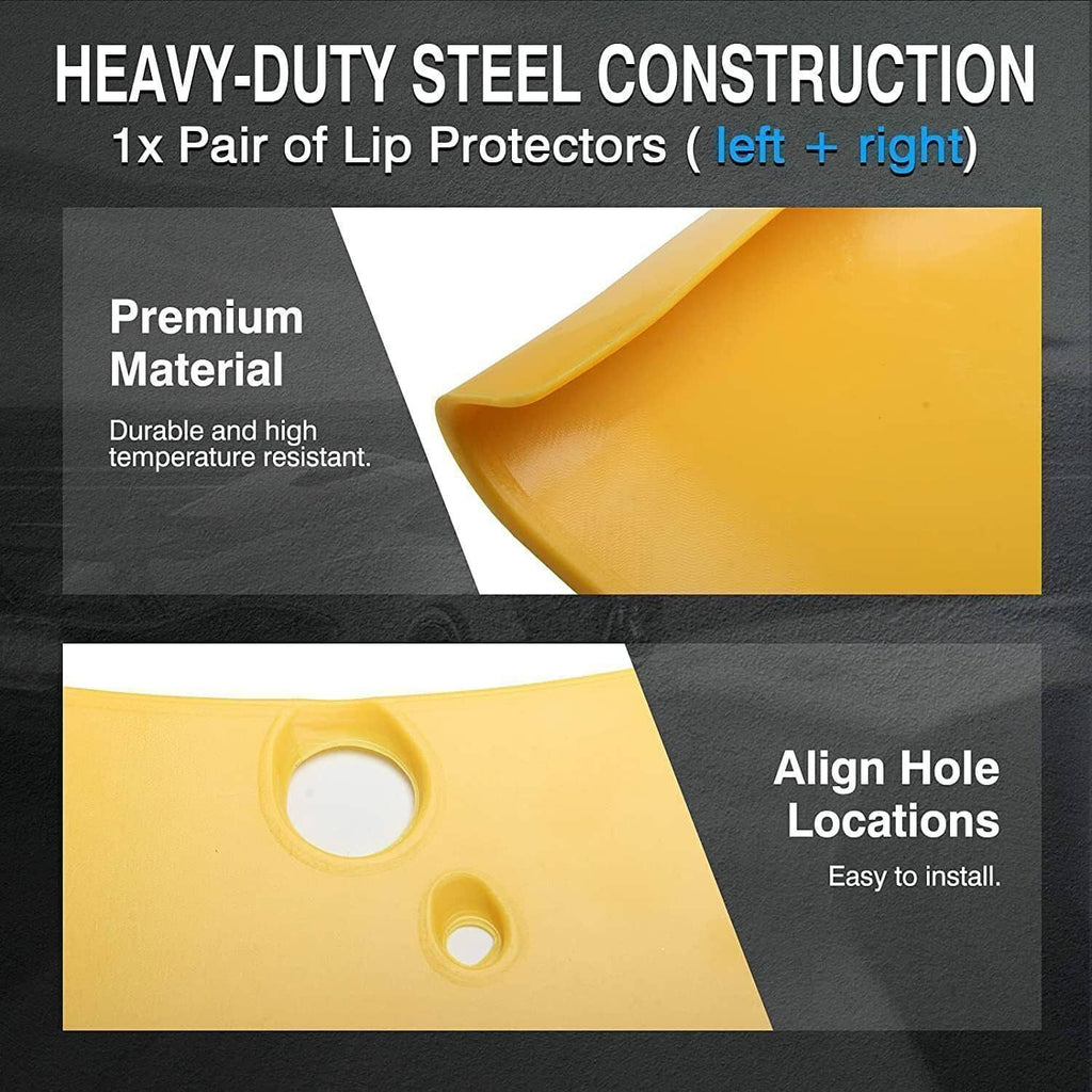Yellow front bumper lip protector with large circular holes for easy alignment